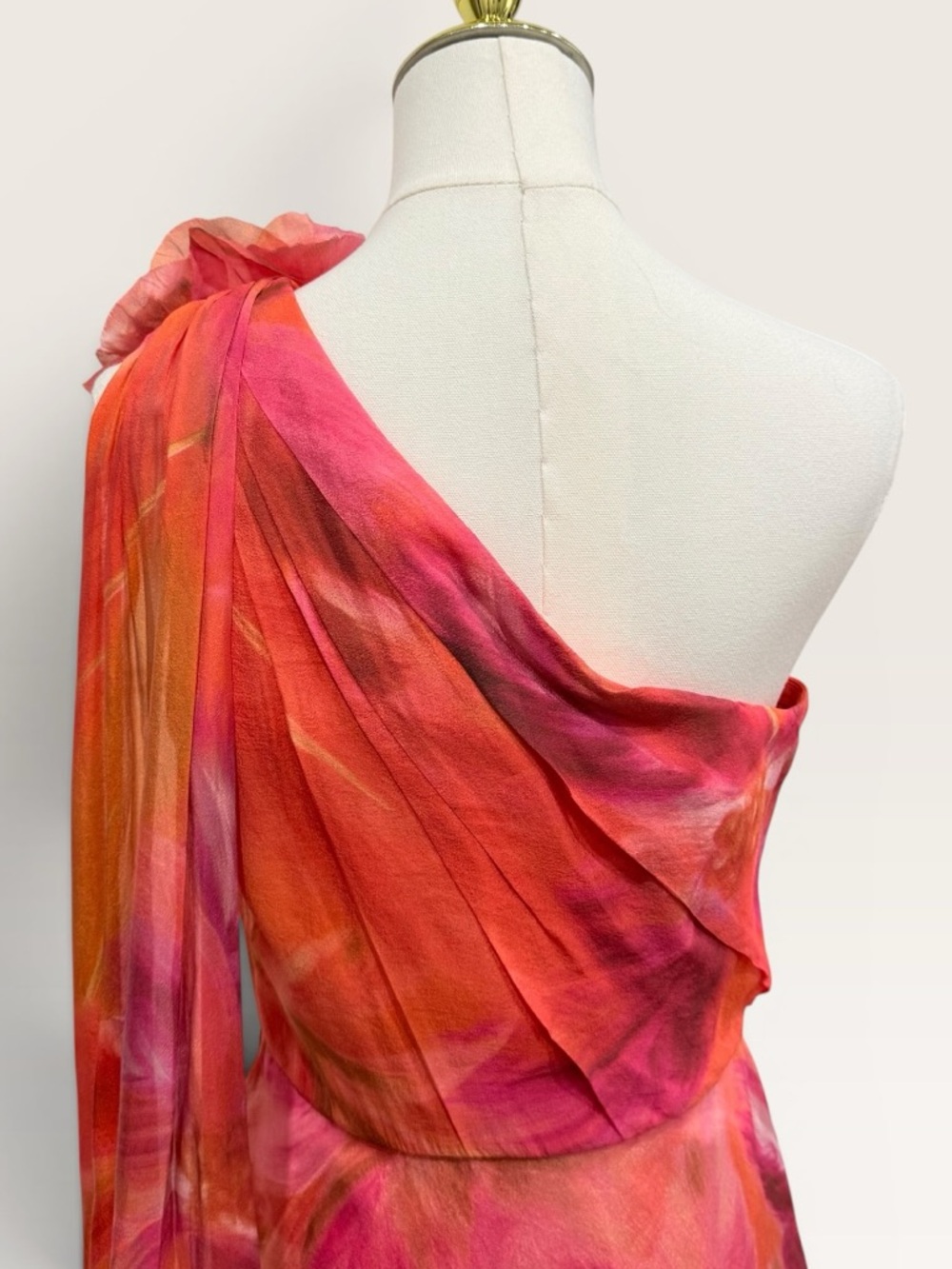 Muse By Marchesa Sz 6 One Shoulder Tangerine Floral Evening Gown Dress NWT $439 - Picture 10 of 16